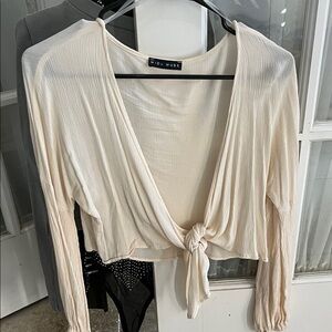 Cream Tie-Front Women's Top
